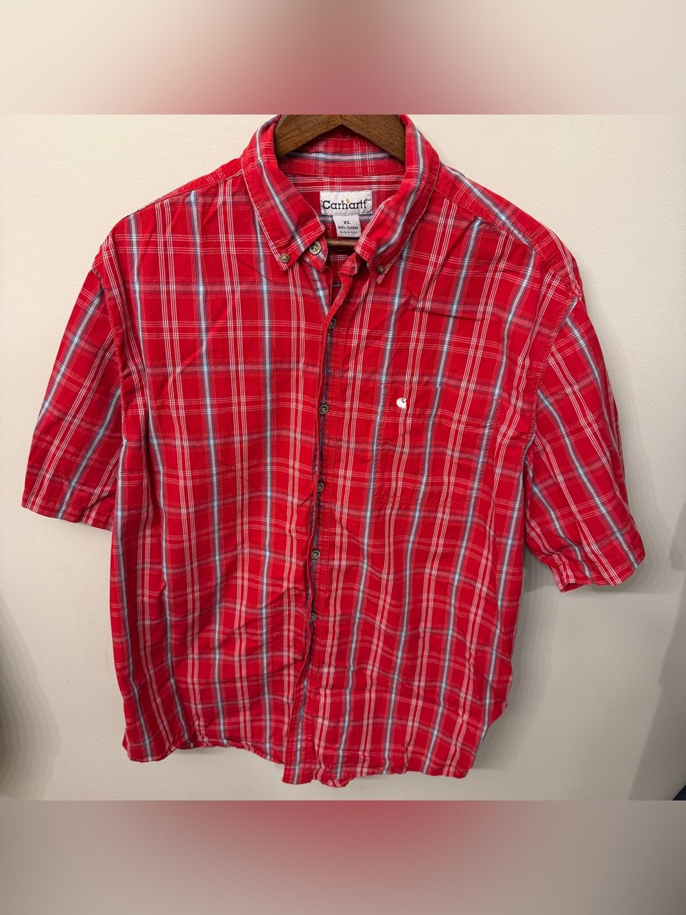 Carhartt Red Plaid Short-Sleeve Button-Down Shirt